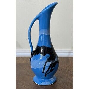 Paden City Artware Ceramic Pitcher Vase Modern Farmhouse Country Boho Blue